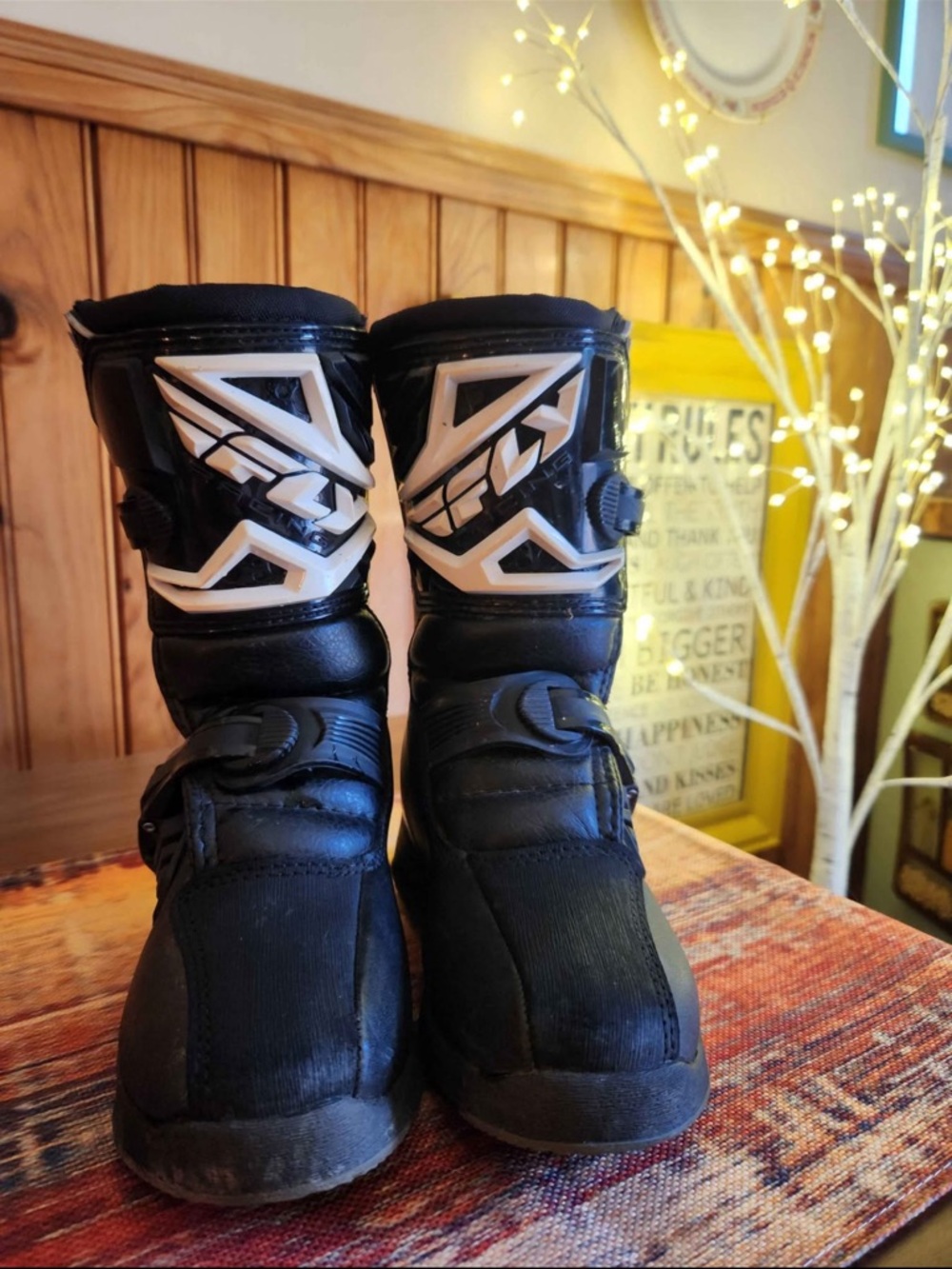 Fly Racing Maverick Black Youth Motocross Boots with White Logo Accent